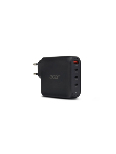Acer 100W PD GaN Charger, 3 x USB C and 1 x USB A, EU Plug, 100W USB-C cable, Black, Retail Pack