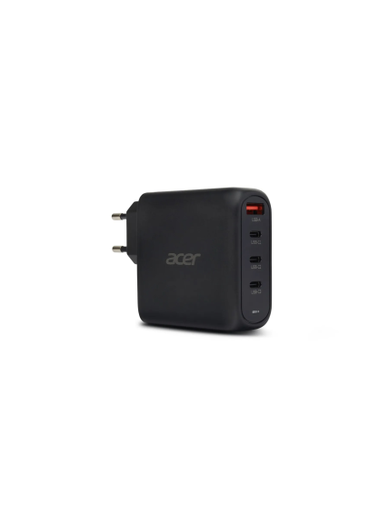 Acer 100W PD GaN Charger, 3 x USB C and 1 x USB A, EU Plug, 100W USB-C cable, Black, Retail Pack 1