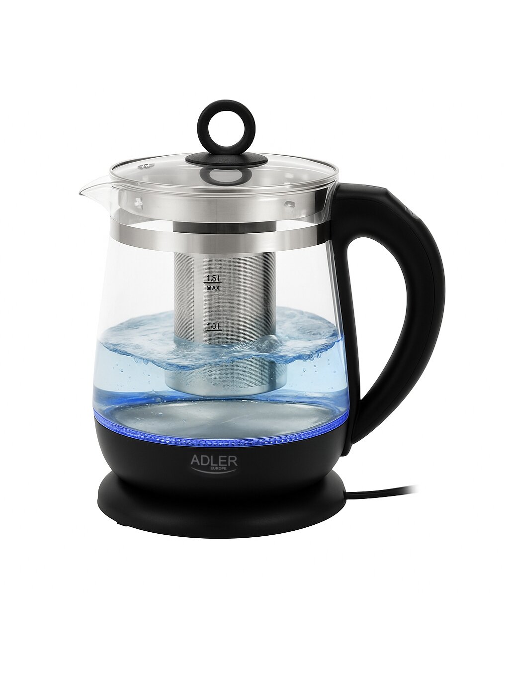 Adler Kettle | AD 1299 | Electric | 2200 W | 1.5 L | Glass | 360° rotational base | Black 1