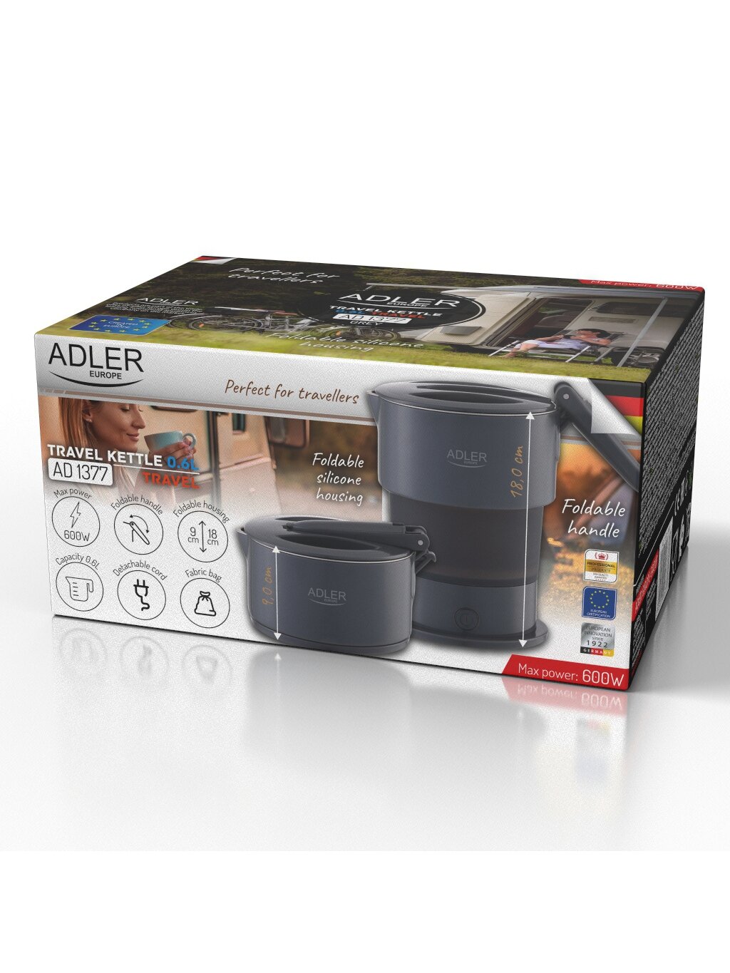 Adler Silicon Travel Kettle | AD 1377 | Travel Kettle | 600 W | 0.6 L | Silicon | Grey 2