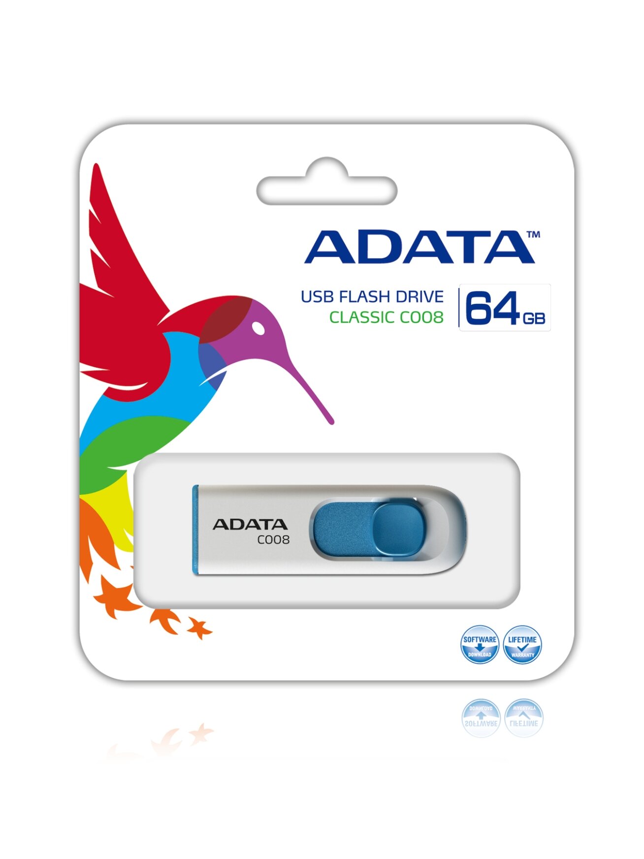 ADATA | C008 | 64 GB | USB 2.0 | White/Blue 2 ADATA | C008 | 64 GB | USB 2.0 | White/Blue 2