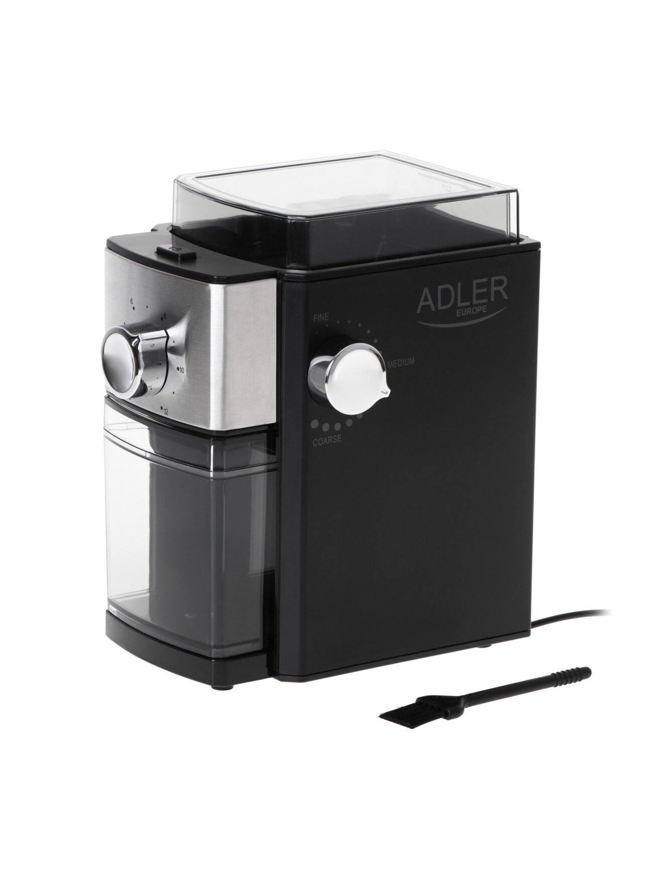 Adler | Coffee Grinder | AD 4448 | 300 W | Coffee beans capacity 250 g | Number of cups 12 per container pc(s) | Black 2 Adler | Coffee Grinder | AD 4448 | 300 W | Coffee beans capacity 250 g | Number of cups 12 per container pc(s) | Black 2