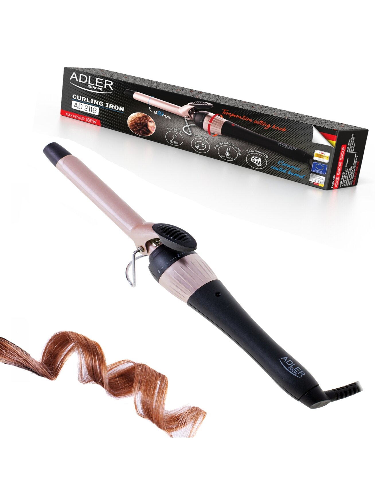 Adler | Curling Iron | AD 2116 | Ceramic heating system | Barrel diameter 19 mm | Temperature (max) 200 °C | 36 W | Black/Pink 3 Adler | Curling Iron | AD 2116 | Ceramic heating system | Barrel diameter 19 mm | Temperature (max) 200 °C | 36 W | Black/Pink 3