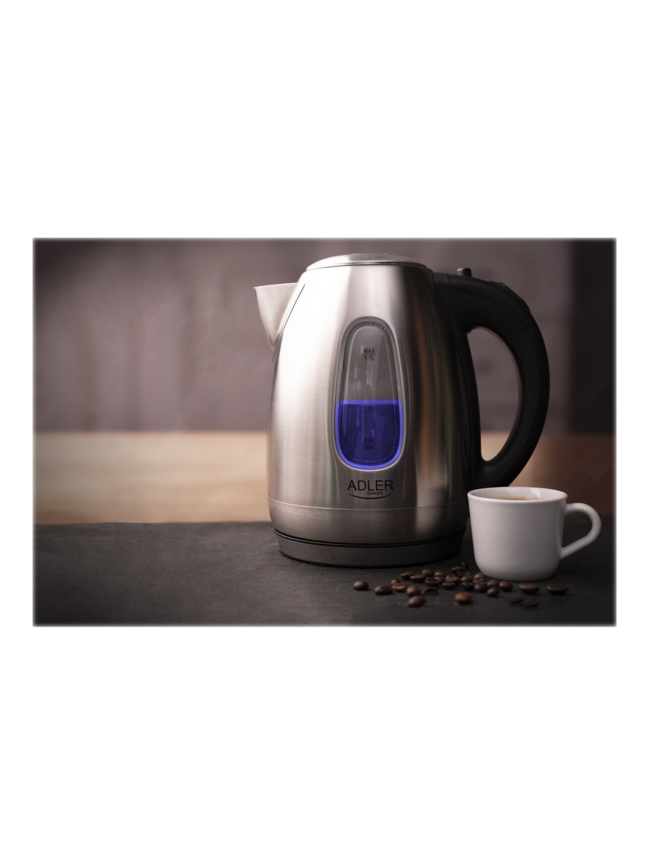 Adler | Kettle | AD 1223 | Standard | 2200 W | 1.7 L | Stainless steel | 360° rotational base | Stainless steel 8 Adler | Kettle | AD 1223 | Standard | 2200 W | 1.7 L | Stainless steel | 360° rotational base | Stainless steel 8