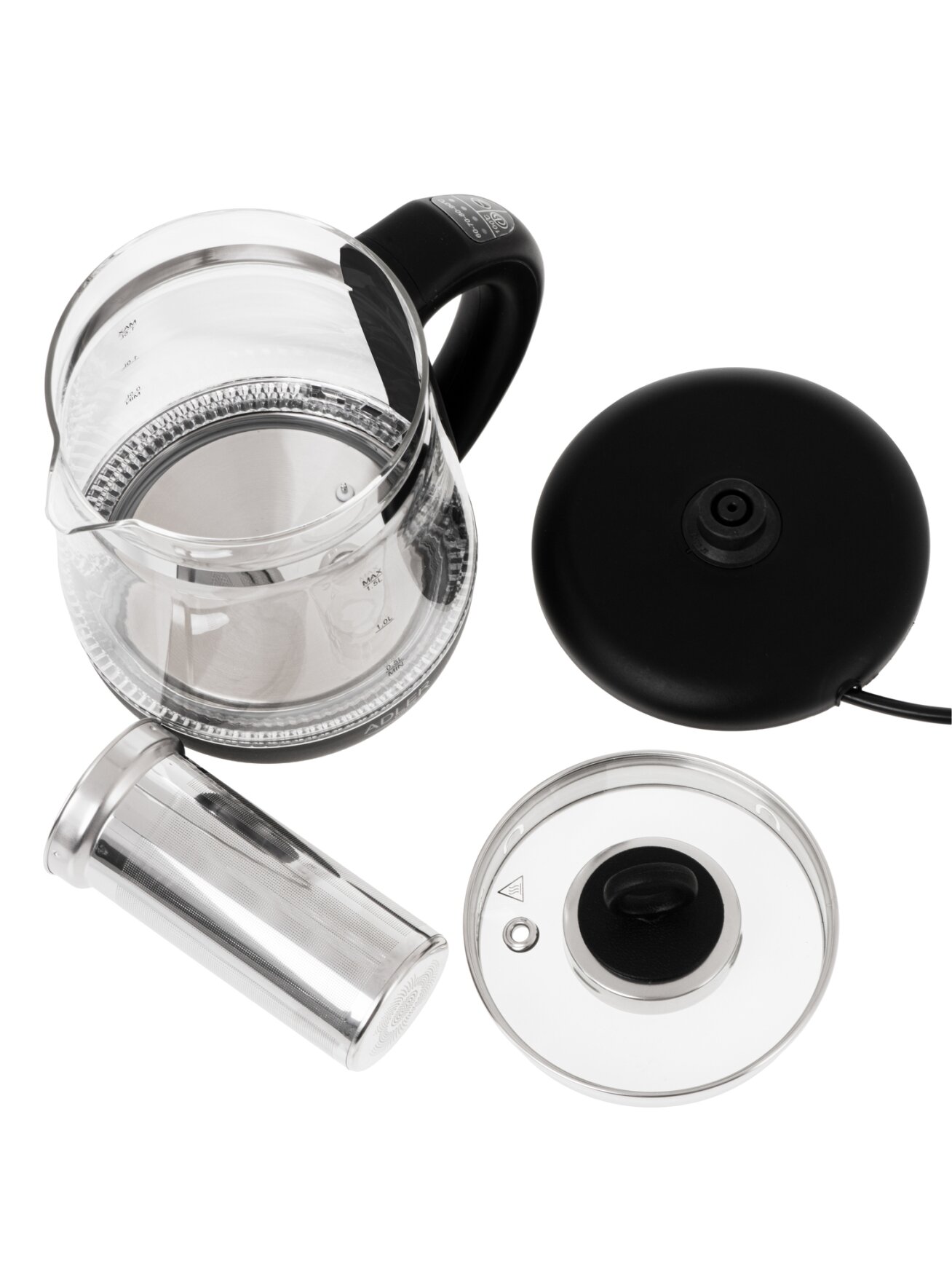 Adler Kettle | AD 1299 | Electric | 2200 W | 1.5 L | Glass | 360° rotational base | Black 5 Adler Kettle | AD 1299 | Electric | 2200 W | 1.5 L | Glass | 360° rotational base | Black 5