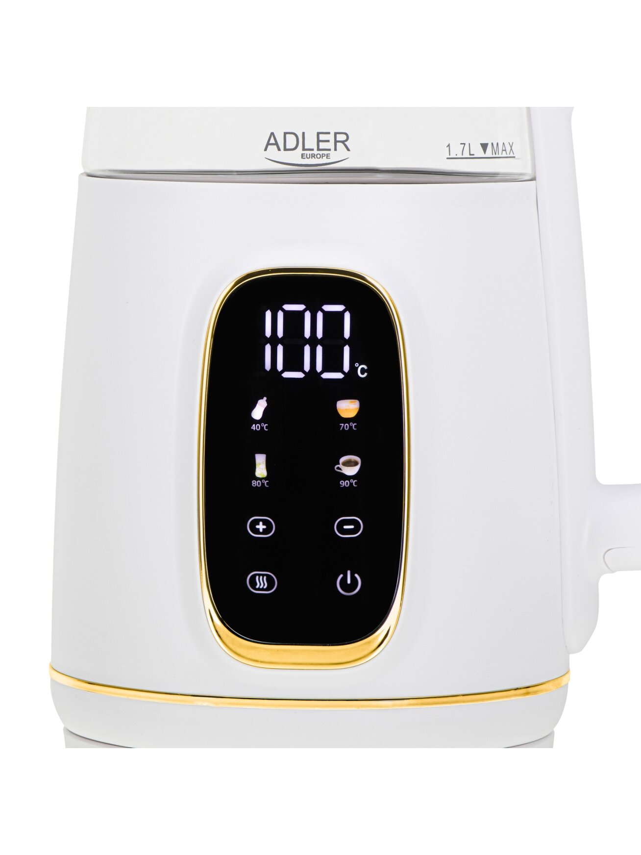 Adler Kettle with LED Display | AD 1305 | Electric | 2200 W | 1.7 L | Plastic | 360° rotational base | White/Gold 1