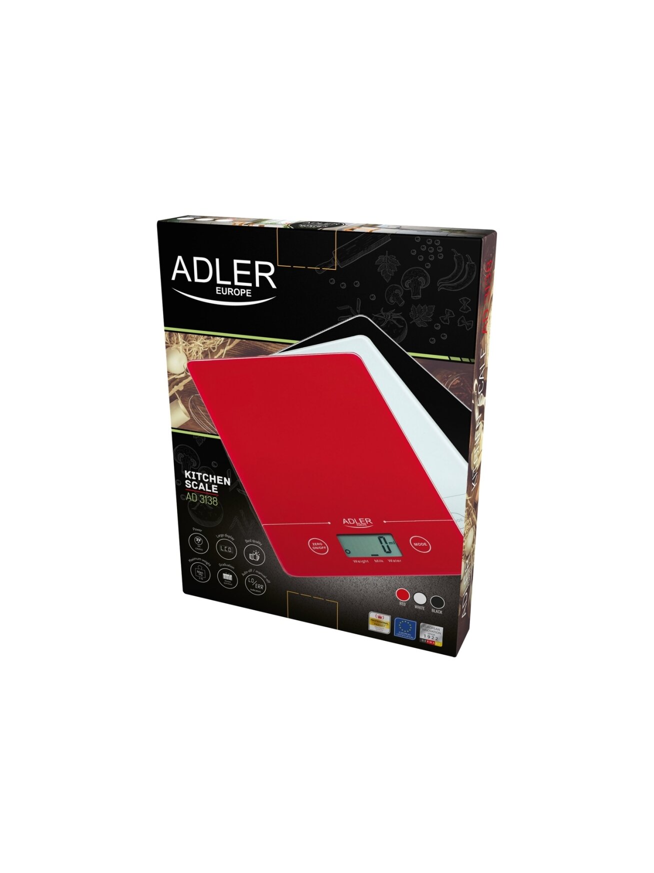 Adler | Kitchen scales | AD 3138 | Maximum weight (capacity) 5 kg | Graduation 1 g | Red 2 Adler | Kitchen scales | AD 3138 | Maximum weight (capacity) 5 kg | Graduation 1 g | Red 2