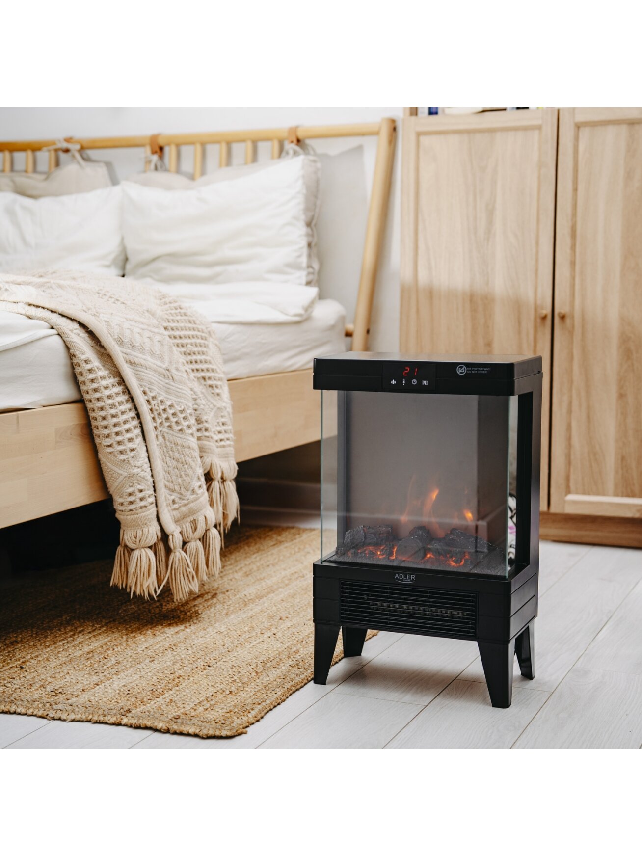 Adler LED electric fireplace with remote control | AD 7755 | Ceramic Heater | 2000 W | Number of power levels 2 | Black 10