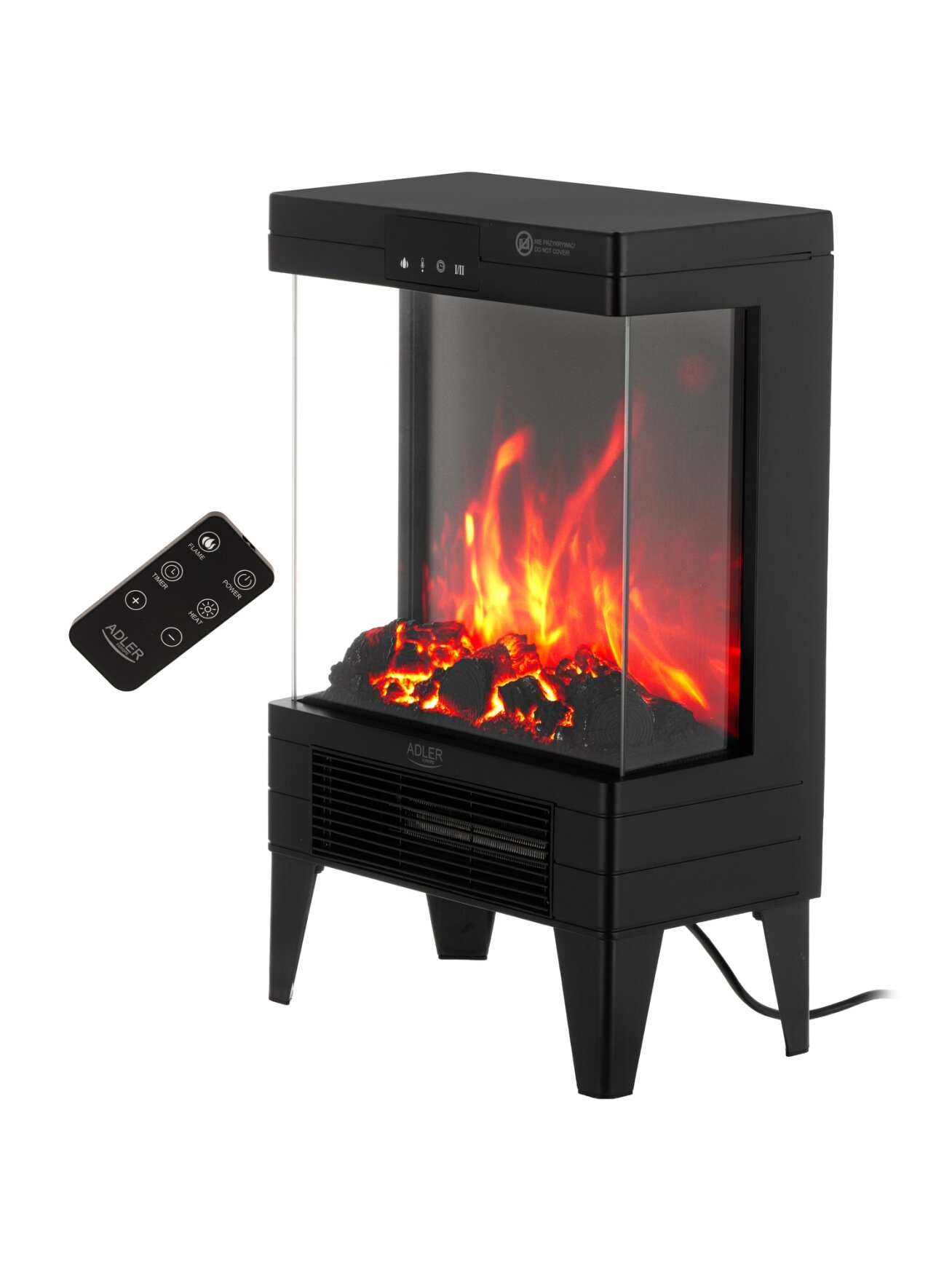 Adler LED electric fireplace with remote control | AD 7755 | Ceramic Heater | 2000 W | Number of power levels 2 | Black 2