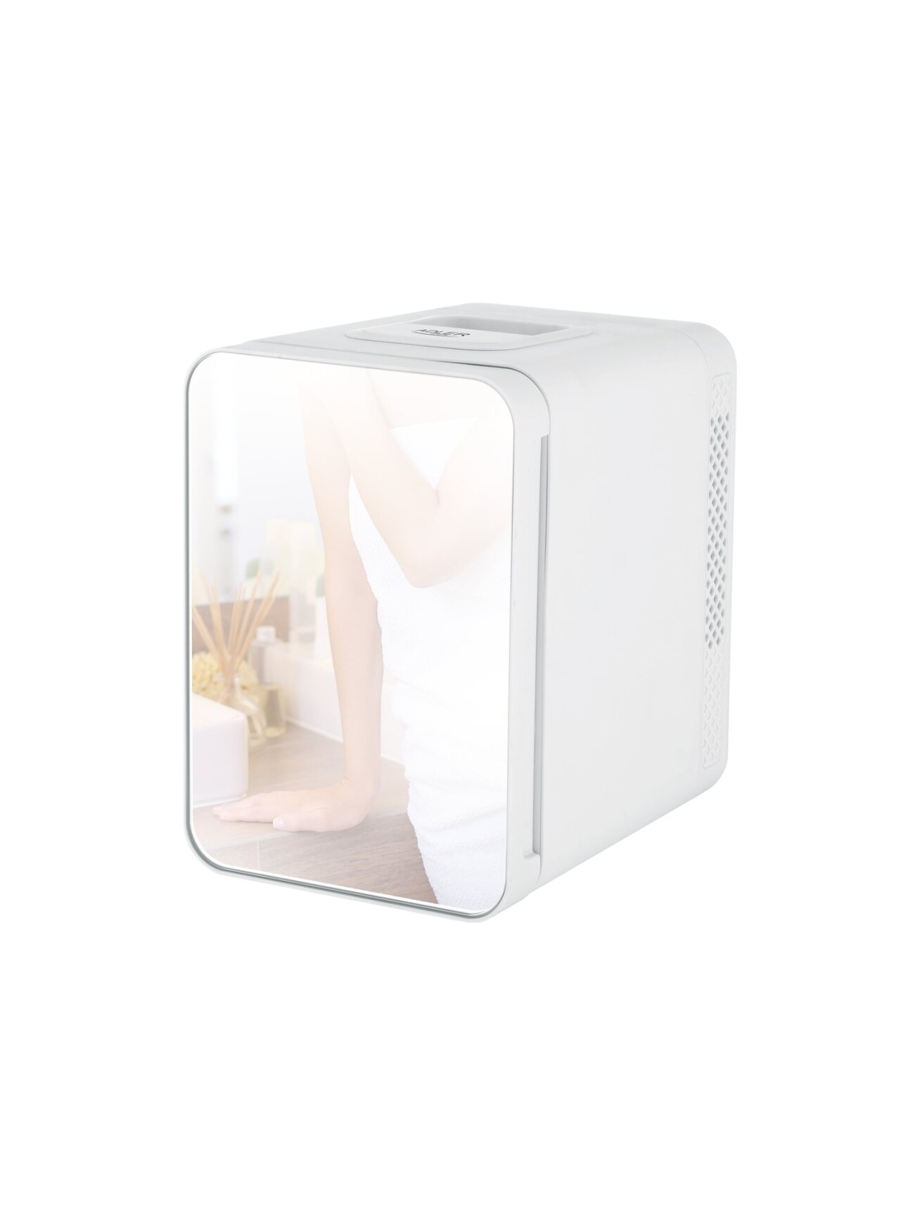 Adler | Mini refrigerator with mirror | AD 8085 | Free standing | Larder | Height 27 cm | Fridge net capacity 4 L | White Adler | Mini refrigerator with mirror | AD 8085 | Free standing | Larder | Height 27 cm | Fridge net capacity 4 L | White