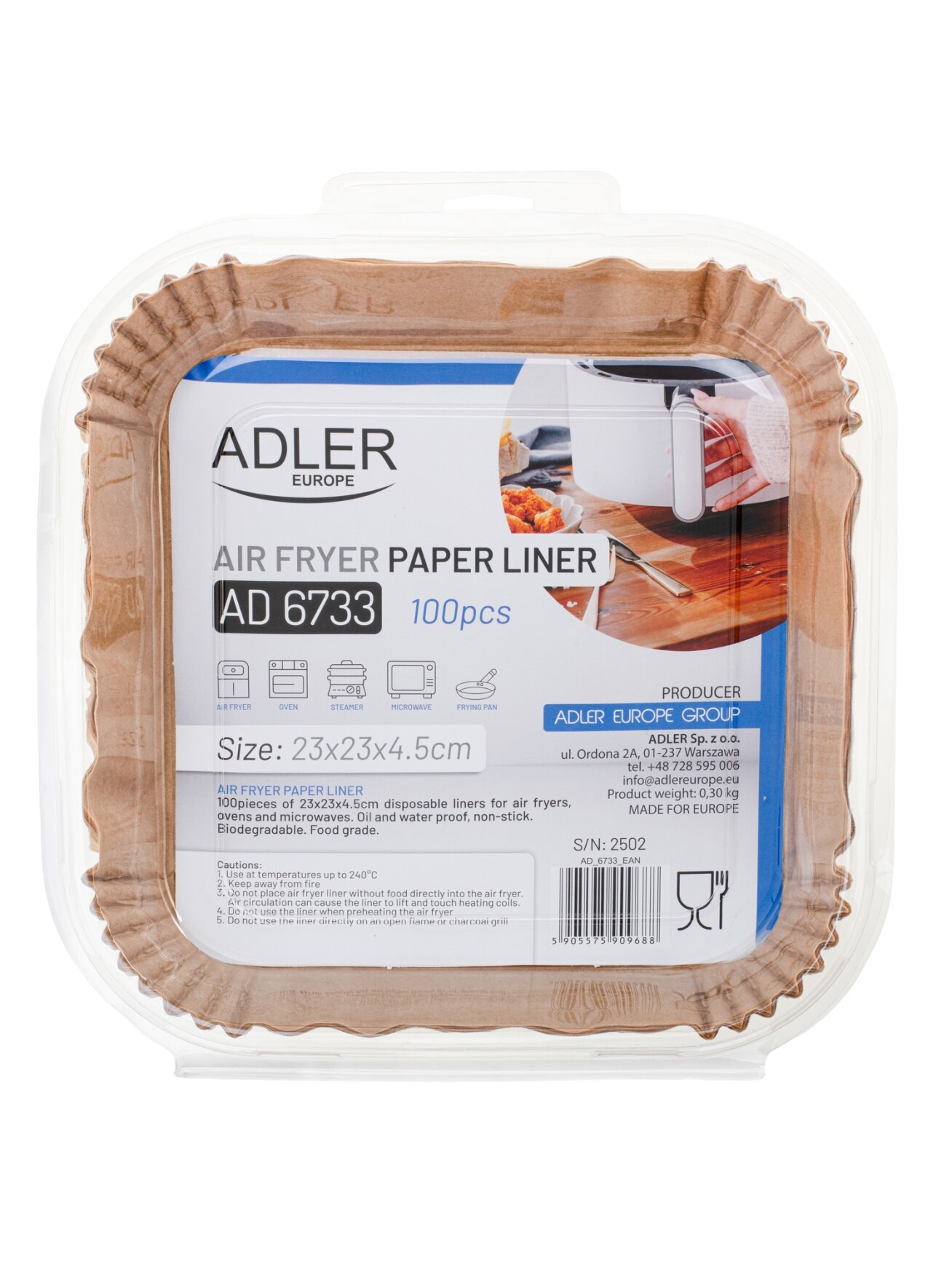 Adler Paper Liners for Air Fryer | AD 6733 | 100 pcs 4 Adler Paper Liners for Air Fryer | AD 6733 | 100 pcs 4