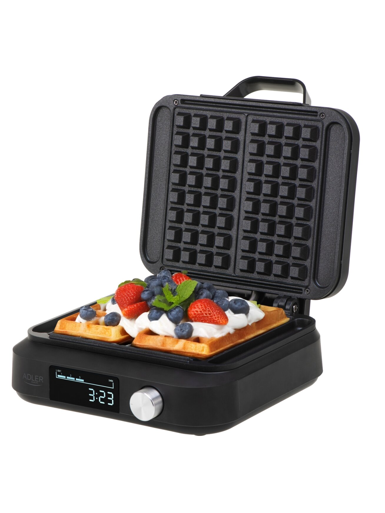 Adler Waffle Maker with LED Display | AD 3087 | 2200 W | Number of pastry 2 | Belgium | Black 1 Adler Waffle Maker with LED Display | AD 3087 | 2200 W | Number of pastry 2 | Belgium | Black 1