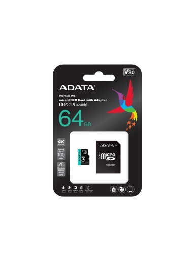 ADATA | Premier Pro UHS-I U3 V30S | 64 GB | MicroSDXC | Flash memory class 10 | Adapter