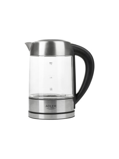Adler | Kettle | AD 1247 NEW | With electronic control | 1850 - 2200 W | 1.7 L | Stainless steel, glass | 360° rotational base | Stainless steel/Transparent