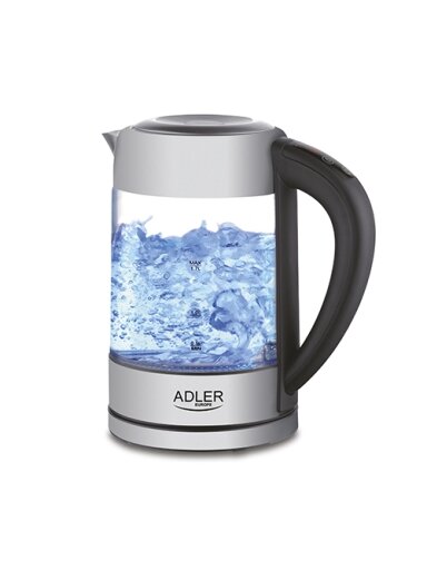 Adler | Kettle | AD 1247 NEW | With electronic control | 1850 - 2200 W | 1.7 L | Stainless steel, glass | 360° rotational base | Stainless steel/Transparent
