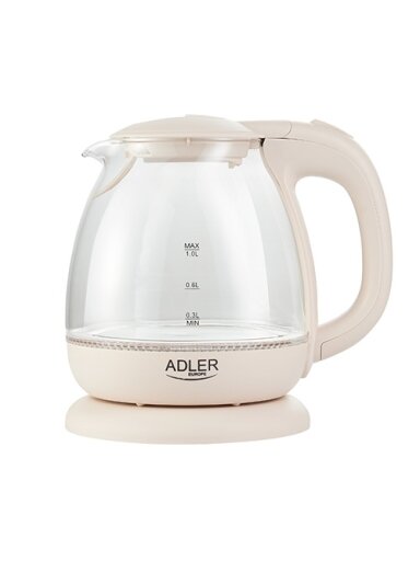 Adler | Kettle | AD 1283C | Electric | 900 W | 1 L | Glass/Stainless steel | 360° rotational base | Cream Adler | Kettle | AD 1283C | Electric | 900 W | 1 L | Glass/Stainless steel | 360° rotational base | Cream
