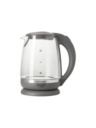 Adler | Kettle | AD 1286 | Standard | 2200 W | 2 L | Plastic/Glass | 360° rotational base | Grey/ transparent
