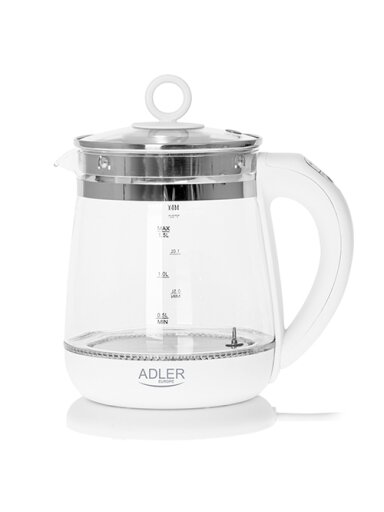 Adler | Kettle | AD 1299 | Electric | 2200 W | 1.5 L | Glass/Stainless steel | 360° rotational base | White Adler | Kettle | AD 1299 | Electric | 2200 W | 1.5 L | Glass/Stainless steel | 360° rotational base | White