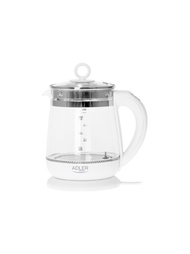 Adler | Kettle | AD 1299 | Electric | 2200 W | 1.5 L | Glass/Stainless steel | 360° rotational base | White Adler | Kettle | AD 1299 | Electric | 2200 W | 1.5 L | Glass/Stainless steel | 360° rotational base | White