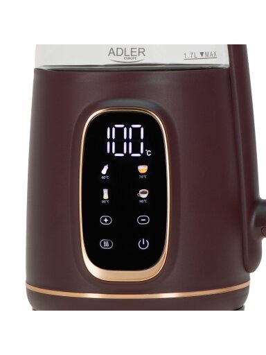 Adler Kettle with LED Display | AD 1305 | Electric | 2200 W | 1.7 L | Plastic | 360° rotational base | Burgundy Adler Kettle with LED Display | AD 1305 | Electric | 2200 W | 1.7 L | Plastic | 360° rotational base | Burgundy