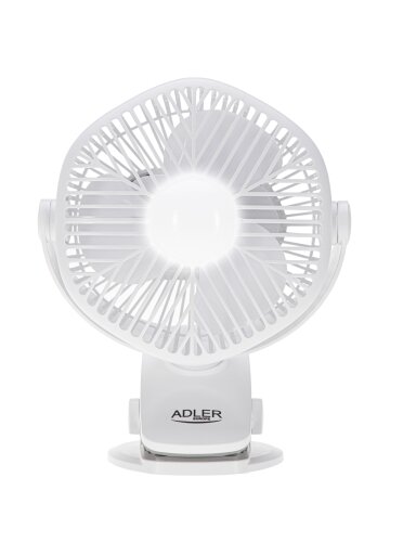 Adler Rechargeable fan with clip | AD 7335 | Table Fan | 6 W | Diameter 12.7 cm | Number of speeds 3 | Oscillation | White