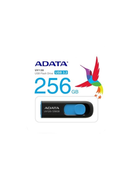 ADATA | USB Flash Drive | UV128 | 256 GB | USB 3.2 Gen1 | Black/Blue 3 ADATA | USB Flash Drive | UV128 | 256 GB | USB 3.2 Gen1 | Black/Blue 3