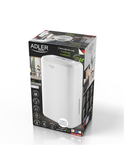 Adler | Compressor Air Dehumidifier | AD 7861 | Power 280 W | Suitable for rooms up to 60 m³ | Water tank capacity 2 L | White 1 Adler | Compressor Air Dehumidifier | AD 7861 | Power 280 W | Suitable for rooms up to 60 m³ | Water tank capacity 2 L | White 1