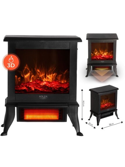 Adler Electric Fireplace | AD 7754 | Ceramic | 1800 W | Number of power levels 2 | Black 6 Adler Electric Fireplace | AD 7754 | Ceramic | 1800 W | Number of power levels 2 | Black 6