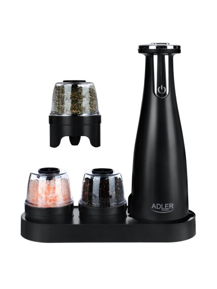 Adler | Electric Salt and pepper grinder | AD 4449b | Housing material ABS plastic | 7 W | Lithium | Matte Black 1 Adler | Electric Salt and pepper grinder | AD 4449b | Housing material ABS plastic | 7 W | Lithium | Matte Black 1