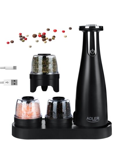 Adler | Electric Salt and pepper grinder | AD 4449b | Housing material ABS plastic | 7 W | Lithium | Matte Black 5 Adler | Electric Salt and pepper grinder | AD 4449b | Housing material ABS plastic | 7 W | Lithium | Matte Black 5