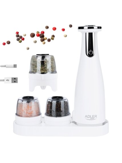 Adler | Electric Salt and pepper grinder | AD 4449w | Housing material ABS plastic | 7 W | Lithium | Matte White 6 Adler | Electric Salt and pepper grinder | AD 4449w | Housing material ABS plastic | 7 W | Lithium | Matte White 6