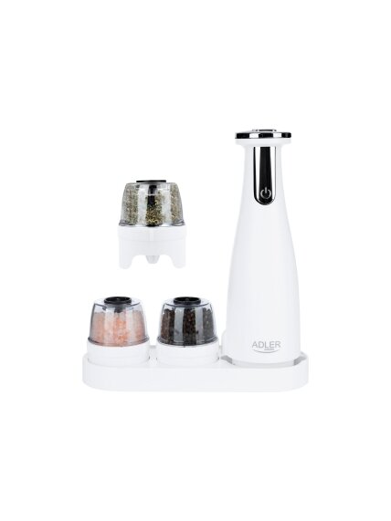 Adler | Electric Salt and pepper grinder | AD 4449w | Housing material ABS plastic | 7 W | Lithium | Matte White Adler | Electric Salt and pepper grinder | AD 4449w | Housing material ABS plastic | 7 W | Lithium | Matte White