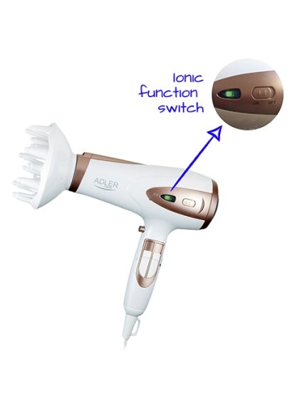 Adler | Hair Dryer | AD 2248 | 2400 W | Number of temperature settings 3 | Ionic function | Diffuser nozzle | White 2 Adler | Hair Dryer | AD 2248 | 2400 W | Number of temperature settings 3 | Ionic function | Diffuser nozzle | White 2