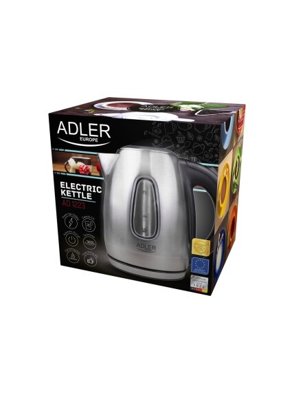 Adler | Kettle | AD 1223 | Standard | 2200 W | 1.7 L | Stainless steel | 360° rotational base | Stainless steel 3 Adler | Kettle | AD 1223 | Standard | 2200 W | 1.7 L | Stainless steel | 360° rotational base | Stainless steel 3
