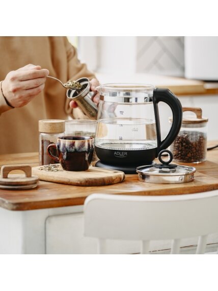 Adler Kettle | AD 1299 | Electric | 2200 W | 1.5 L | Glass | 360° rotational base | Black 10 Adler Kettle | AD 1299 | Electric | 2200 W | 1.5 L | Glass | 360° rotational base | Black 10