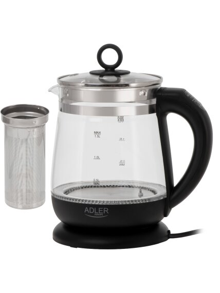 Adler Kettle | AD 1299 | Electric | 2200 W | 1.5 L | Glass | 360° rotational base | Black 6