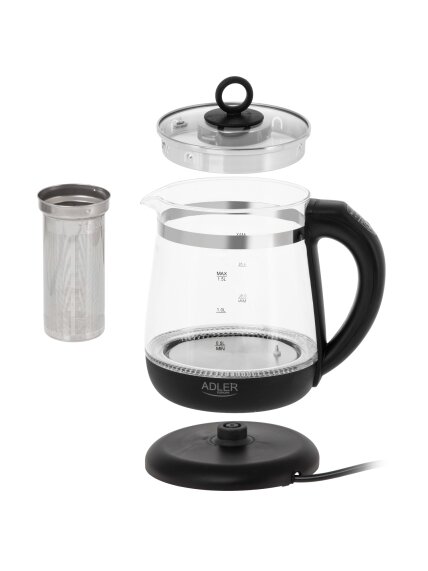 Adler Kettle | AD 1299 | Electric | 2200 W | 1.5 L | Glass | 360° rotational base | Black 7