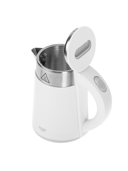 Adler | Kettle | AD 1372 | Electric | 800 W | 0.6 L | Plastic/Stainless steel | 360° rotational base | White 5 Adler | Kettle | AD 1372 | Electric | 800 W | 0.6 L | Plastic/Stainless steel | 360° rotational base | White 5
