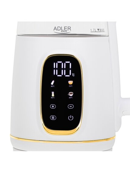 Adler Kettle with LED Display | AD 1305 | Electric | 2200 W | 1.7 L | Plastic | 360° rotational base | White/Gold 1