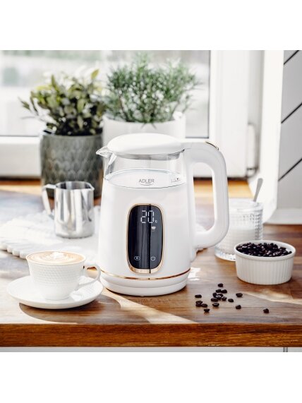 Adler Kettle with LED Display | AD 1305 | Electric | 2200 W | 1.7 L | Plastic | 360° rotational base | White/Gold 10