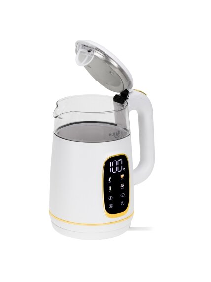 Adler Kettle with LED Display | AD 1305 | Electric | 2200 W | 1.7 L | Plastic | 360° rotational base | White/Gold 3 Adler Kettle with LED Display | AD 1305 | Electric | 2200 W | 1.7 L | Plastic | 360° rotational base | White/Gold 3