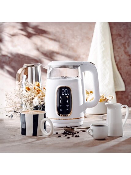 Adler Kettle with LED Display | AD 1305 | Electric | 2200 W | 1.7 L | Plastic | 360° rotational base | White/Gold 8