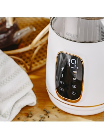 Adler Kettle with LED Display | AD 1305 | Electric | 2200 W | 1.7 L | Plastic | 360° rotational base | White/Gold 9 Adler Kettle with LED Display | AD 1305 | Electric | 2200 W | 1.7 L | Plastic | 360° rotational base | White/Gold 9