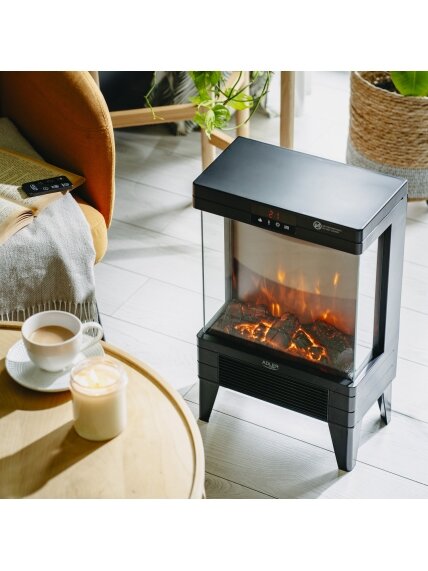 Adler LED electric fireplace with remote control | AD 7755 | Ceramic Heater | 2000 W | Number of power levels 2 | Black 8