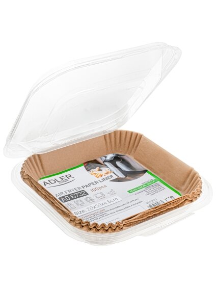Adler Paper Liners for Air Fryer | AD 6732 | 100 | Dimensions (W x L) 20 x 20 x 4.5 cm 8 Adler Paper Liners for Air Fryer | AD 6732 | 100 | Dimensions (W x L) 20 x 20 x 4.5 cm 8