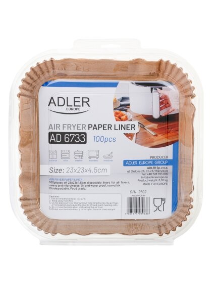 Adler Paper Liners for Air Fryer | AD 6733 | 100 pcs 4 Adler Paper Liners for Air Fryer | AD 6733 | 100 pcs 4