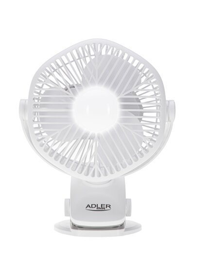 Adler Rechargeable fan with clip | AD 7335 | Table Fan | 6 W | Diameter 12.7 cm | Number of speeds 3 | Oscillation | White