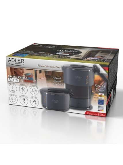 Adler Silicon Travel Kettle | AD 1377 | Travel Kettle | 600 W | 0.6 L | Silicon | Grey 2