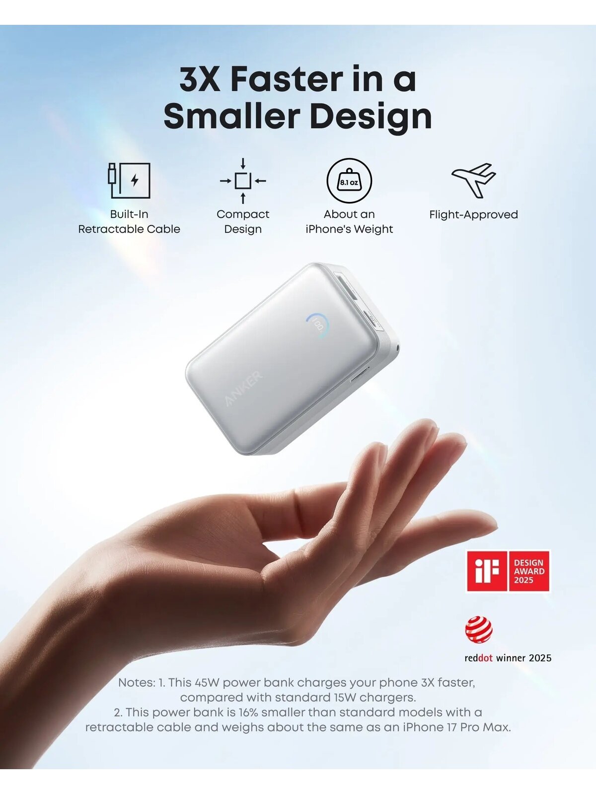 Anker Nano Power Bank 45W with Built-In Retractable USB-C Cable | A1638H21 | 10000 mAh | White 5 Anker Nano Power Bank 45W with Built-In Retractable USB-C Cable | A1638H21 | 10000 mAh | White 5