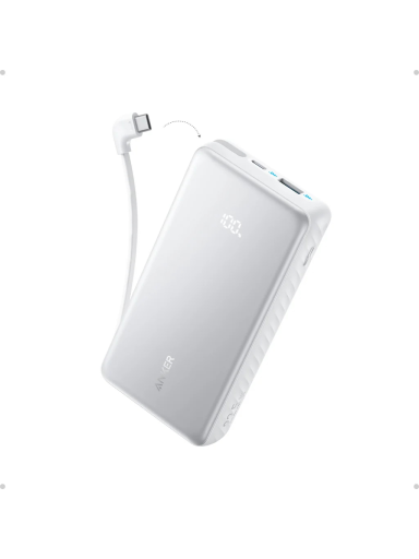 Anker Power Bank 22.5W, Built-In USB-C Cable | Zolo | 20000 mAh | USB-C | White